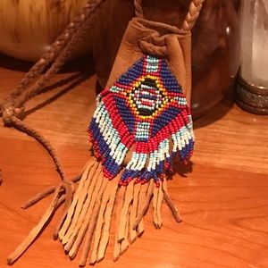 SOLD - Leather Beaded Medicine Bag Necklace